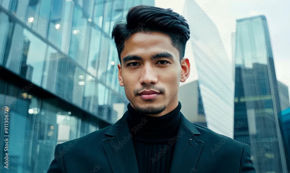 Portrait video of a Vietnamese man in his 30s against a modern architectural background