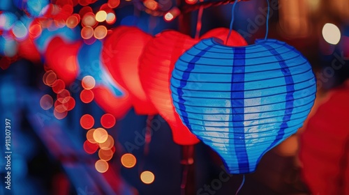 Vibrant heartshaped lanterns in patriotic red