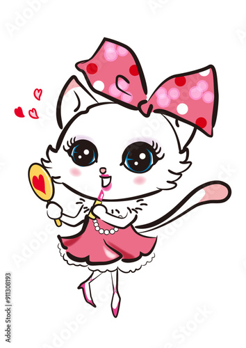 おしゃれな猫の女の子キャラクターイラスト素材