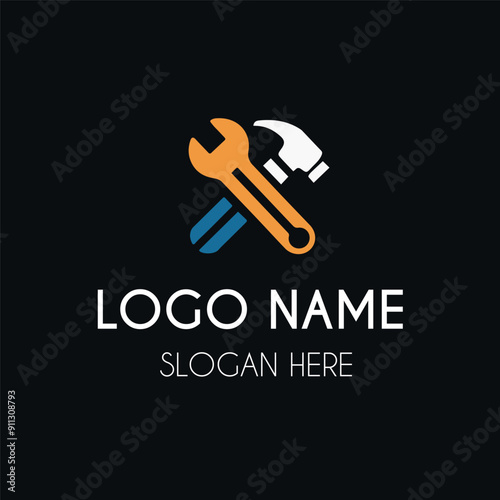 A minimalist logo for hardware shop with a hammer and a wrench