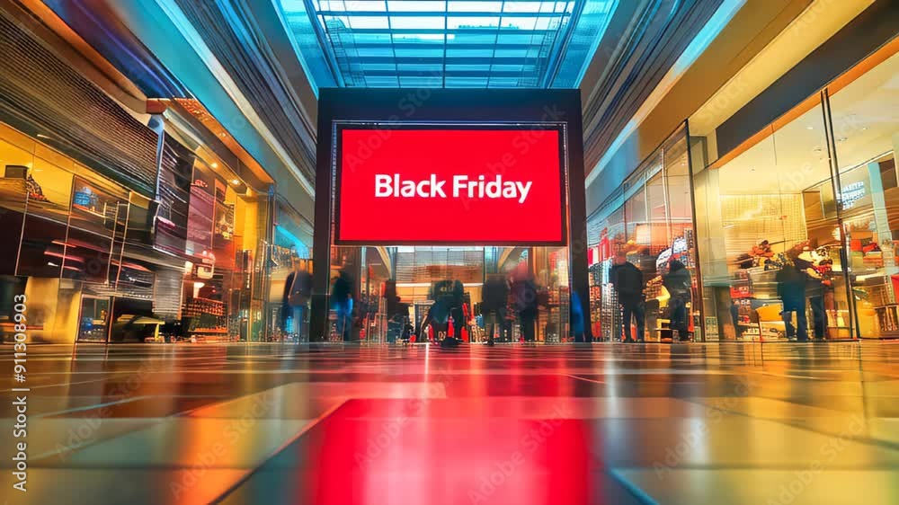 Slow motion video of Black Friday Rush, Fast-Moving Shoppers at Mall, Dynamic Retail Atmosphere, High-Speed Shopping, Intense Consumer Engagement Slow motion video of Black Friday Rush, Fast-Moving Shoppers at Mall, Dynamic Retail Atmosphere, High-Speed Shopping, Intense Consumer Engagement