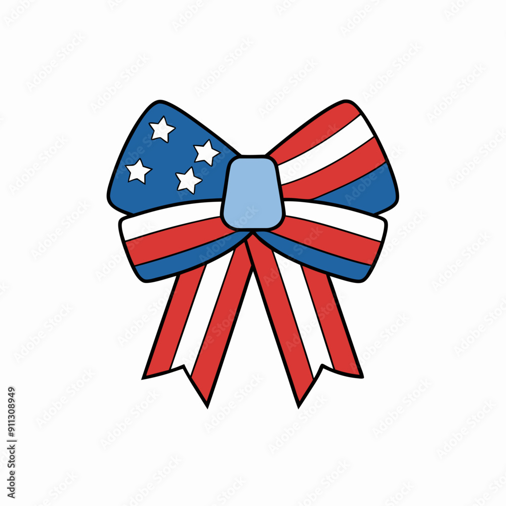 4th of july ribbon bow isolated on white, ribbon bow illustration, Usa independence vector art, ribbon bow silhouette, christmas ribbon bow vector icon, eps