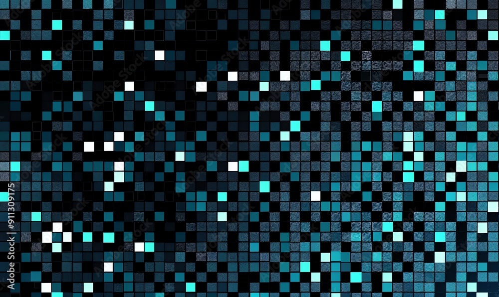 Abstract Digital Background with Blue and White Squares on a Black Canvas Abstract Digital Background with Blue and White Squares on a Black Canvas