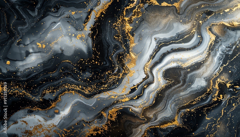 Abstract black, white, and gold marble texture, fluid patterns, luxurious look Abstract black, white, and gold marble texture, fluid patterns, luxurious look