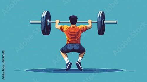 A muscular man lifting a barbell in a vibrant gym setting, showcasing strength and dedication to fitness.