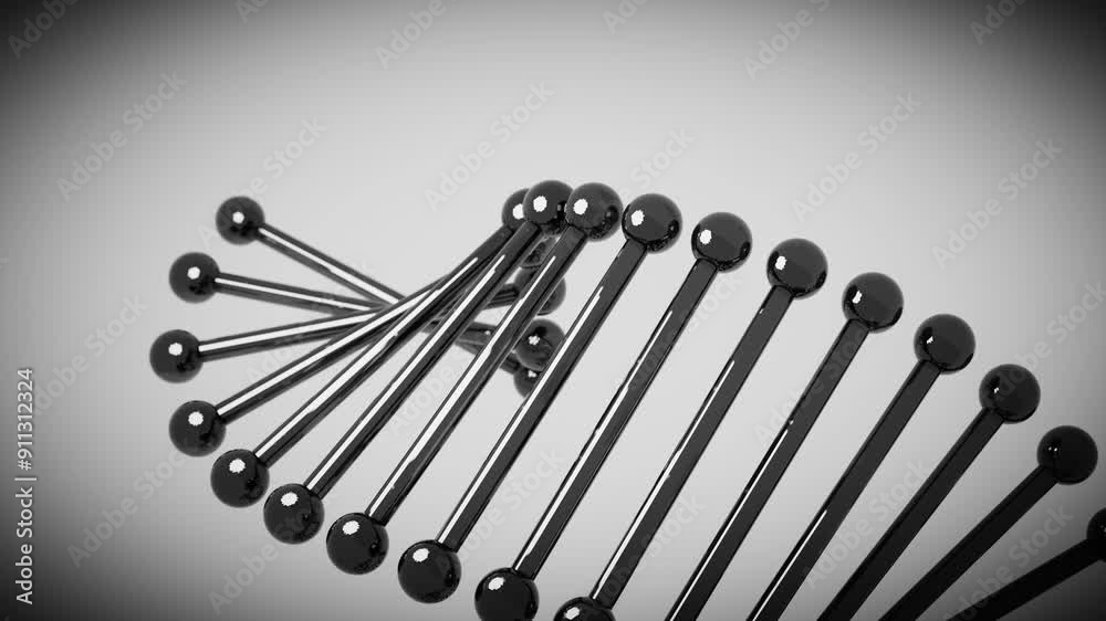 Abstract Sculpture Showcasing Black Rods and Spheres in Spiral Formation. the abstraction is similar to the structure of a dna Abstract Sculpture Showcasing Black Rods and Spheres in Spiral Formation. the abstraction is similar to the structure of a dna