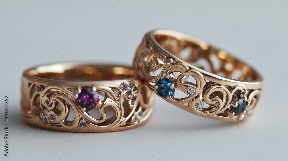 Luxury wedding rings set with intricate designs and sparkling gemstones, perfect for symbolizing eternal love with elegance and sophistication. Ideal for a memorable and opulent ceremony Luxury wedding rings set with intricate designs and sparkling gemstones, perfect for symbolizing eternal love with elegance and sophistication. Ideal for a memorable and opulent ceremony