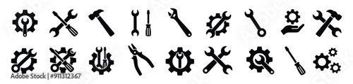 Tools and Service icons set. Containing wrench, hummer, screwdriver, maintenance, installation, technical. setting symbol, repair, service sign, Vector illustration