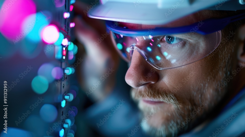 An electrician, carefully following safety procedures while replacing components in a high-voltage area