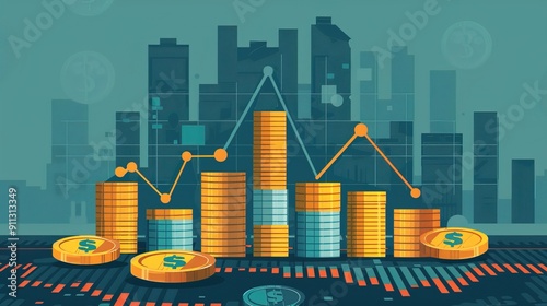 Stocks and mutual funds return, long term investment with icon illustration explaining money stock graph and savings concept