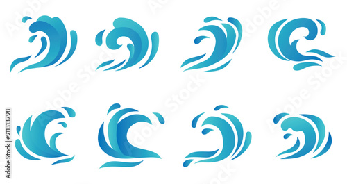 Blue Gradient Water Wave Ocean Set Illustration. Blue Gradient Water Wave Ocean Set Element. Blue Gradient Water Wave Ocean Set Vector.