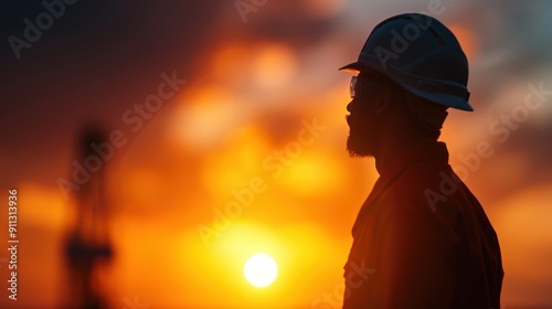 Obraz na płótnie An oil rig worker in a helmet and coveralls, operating heavy machinery on a platform w salonie