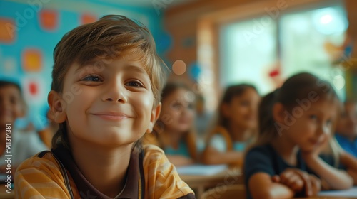 Joyful Children Engaged in Classroom Learning