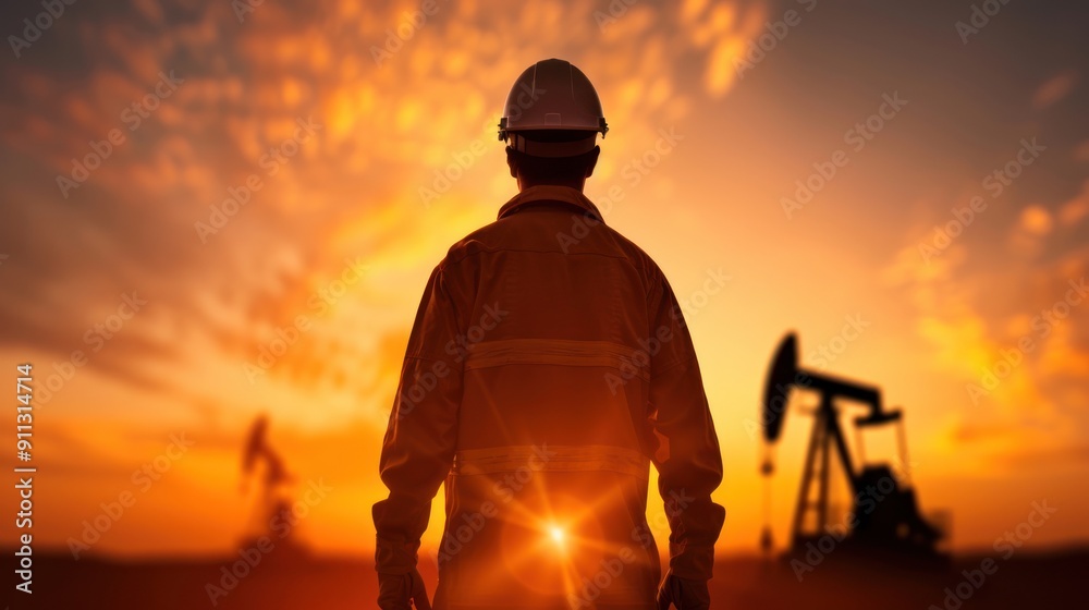 An oilfield worker, drilling into the ground, surrounded by heavy machinery