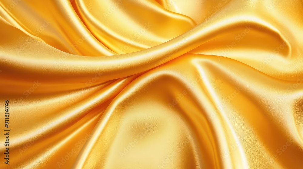 Fototapeta premium Yellow silk satin with a glossy finish and soft drapes, creating a luxurious golden background