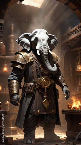 An elephant-headed fighter equipped with armor