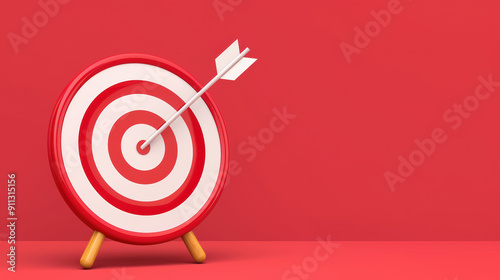 Red and white target with a single arrow hitting the center against a red background, symbolizing precision and success in goal achievement.