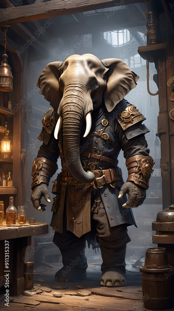 Fototapeta premium An elephant-headed fighter equipped with armor