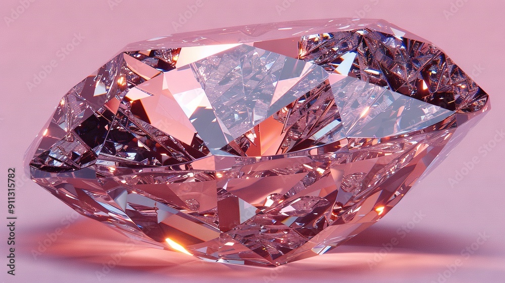A pink diamond on a pink background reflects in the center of the image A pink diamond on a pink background reflects in the center of the image