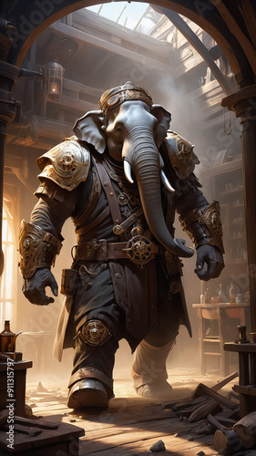 An elephant-headed fighter equipped with armor
