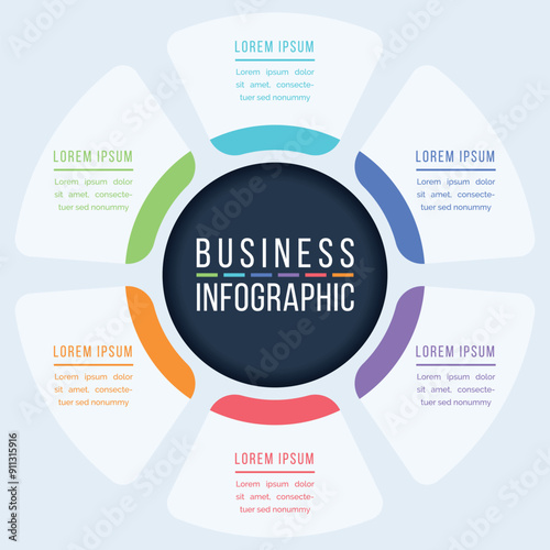 6 Options Infographic circle design 6 steps, objects, elements or options information business infographic template