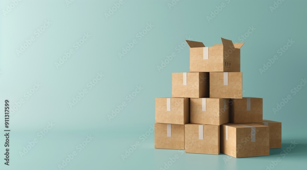Obraz premium Stack of Cardboard Boxes on a Blue Background