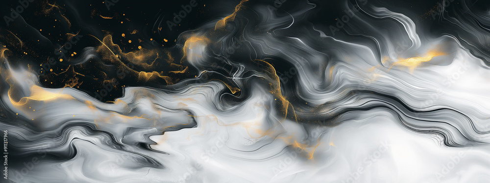 swirling liquid shapes that create an elegant pattern of black, white and gold colors swirling liquid shapes that create an elegant pattern of black, white and gold colors