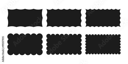 Rectangular shapes with scallop edges set. Silhouette wavy borders collection.