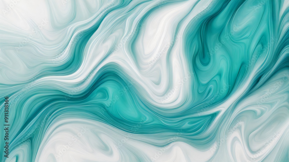 Fototapeta premium A fluid art background showcasing a blend of turquoise and white color