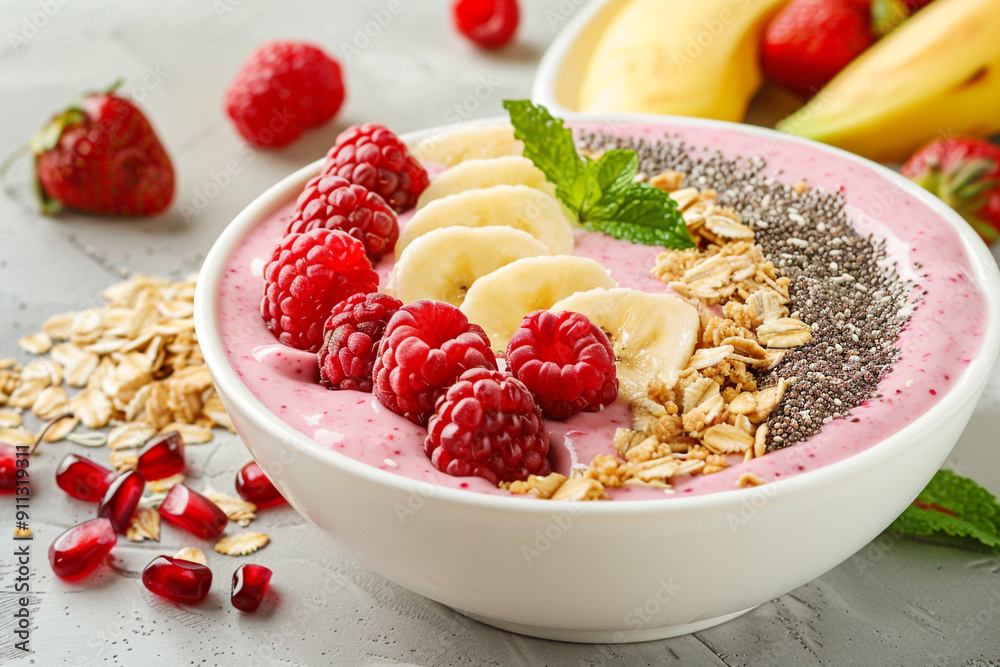 A Realistic Photo of a refreshing smoothie bowl A Realistic Photo of a refreshing smoothie bowl