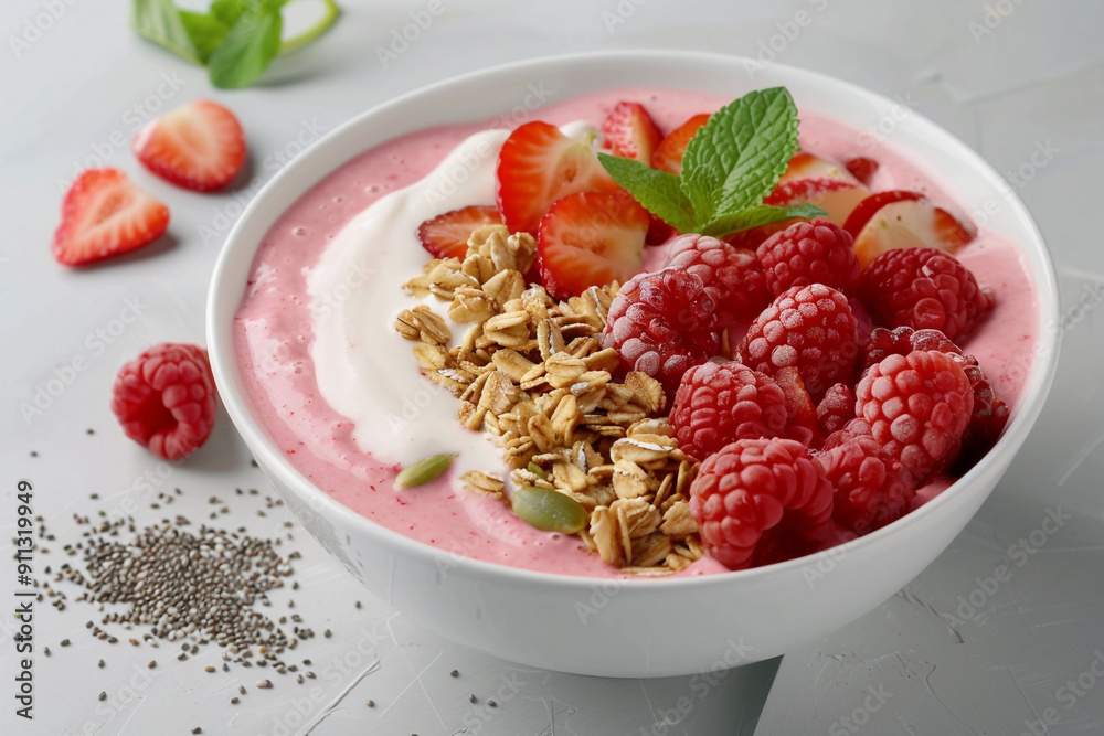A Realistic Photo of a refreshing smoothie bowl A Realistic Photo of a refreshing smoothie bowl