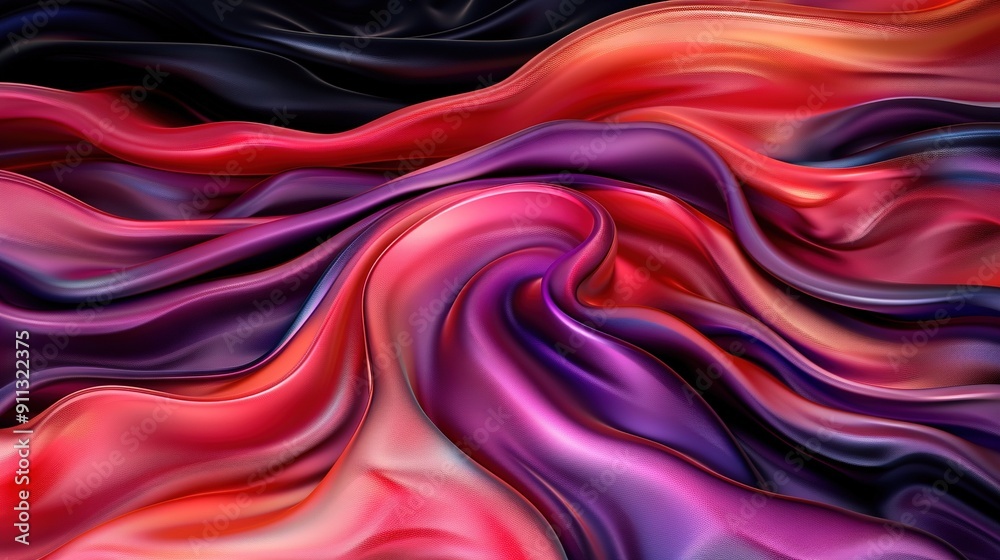 Obraz premium An abstract composition featuring vibrant red, purple, and black swirls against a dark canvas, framed by a serene blue sky