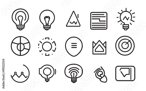 set of icons for web, modern thin line style of business related icons for contact, network, communication, media related hand drawing graphics elements for business isolated vector illustration 
