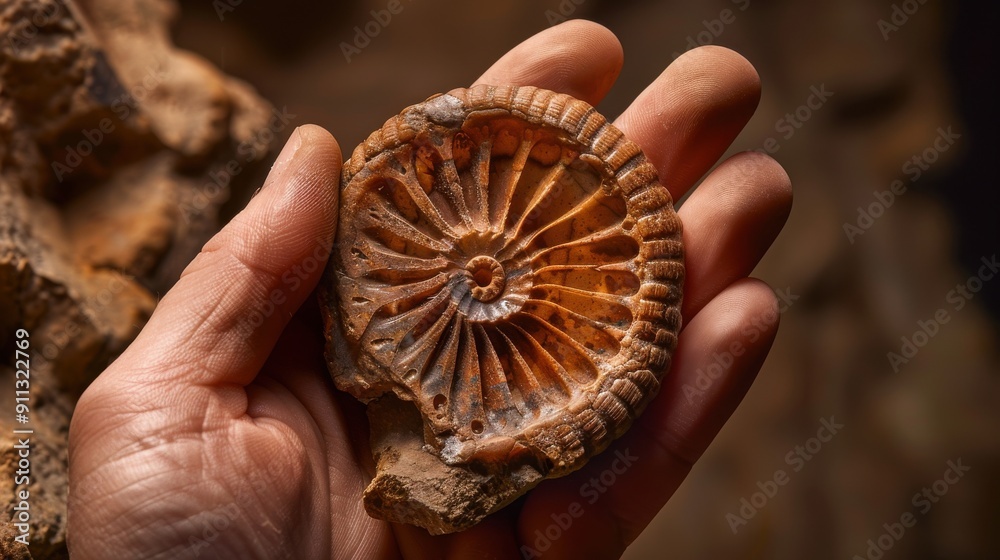 Hand Holding Ancient Fossil Specimen Hand Holding Ancient Fossil Specimen