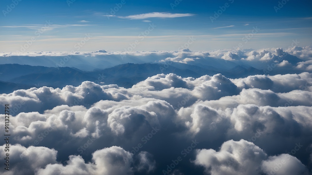 Clouds and sky, aerial view from airplane window. Ai Generative. Clouds and sky, aerial view from airplane window. Ai Generative.
