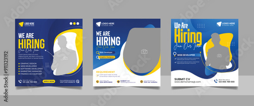 We are hiring job vacancy social media post template set, vacant recruitment marketing web banner square flyer poster design.	