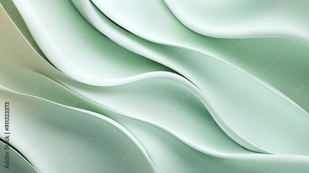 Obraz premium Calm 3D light green background with gentle curves and soft transitions, creating a soothing and relaxing effect.
