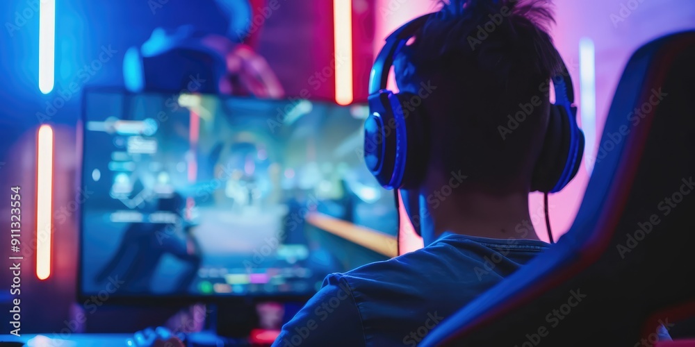 The player plays an online game competition. Ai generation The player plays an online game competition. Ai generation