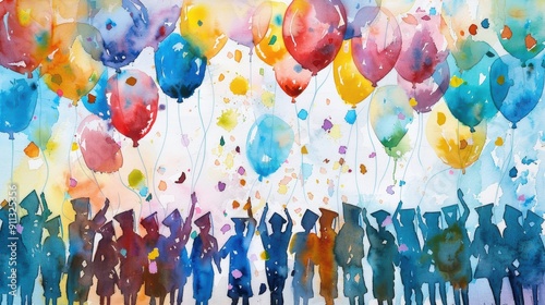 Wallpaper Mural Watercolor Painting of Graduation Celebration with Balloons Torontodigital.ca