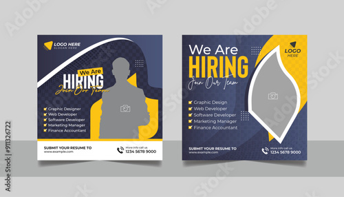 We are hiring job vacancy social media post template set, vacant recruitment marketing web banner square flyer poster design.	