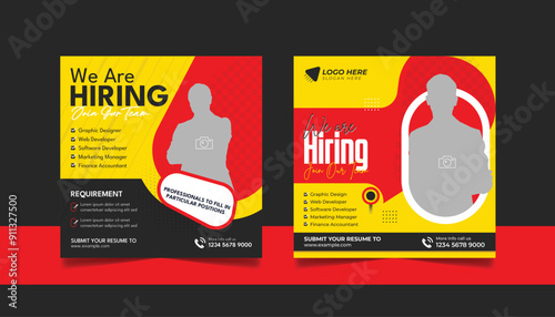 We are hiring job vacancy social media post template set, vacant recruitment marketing web banner square flyer poster design.	