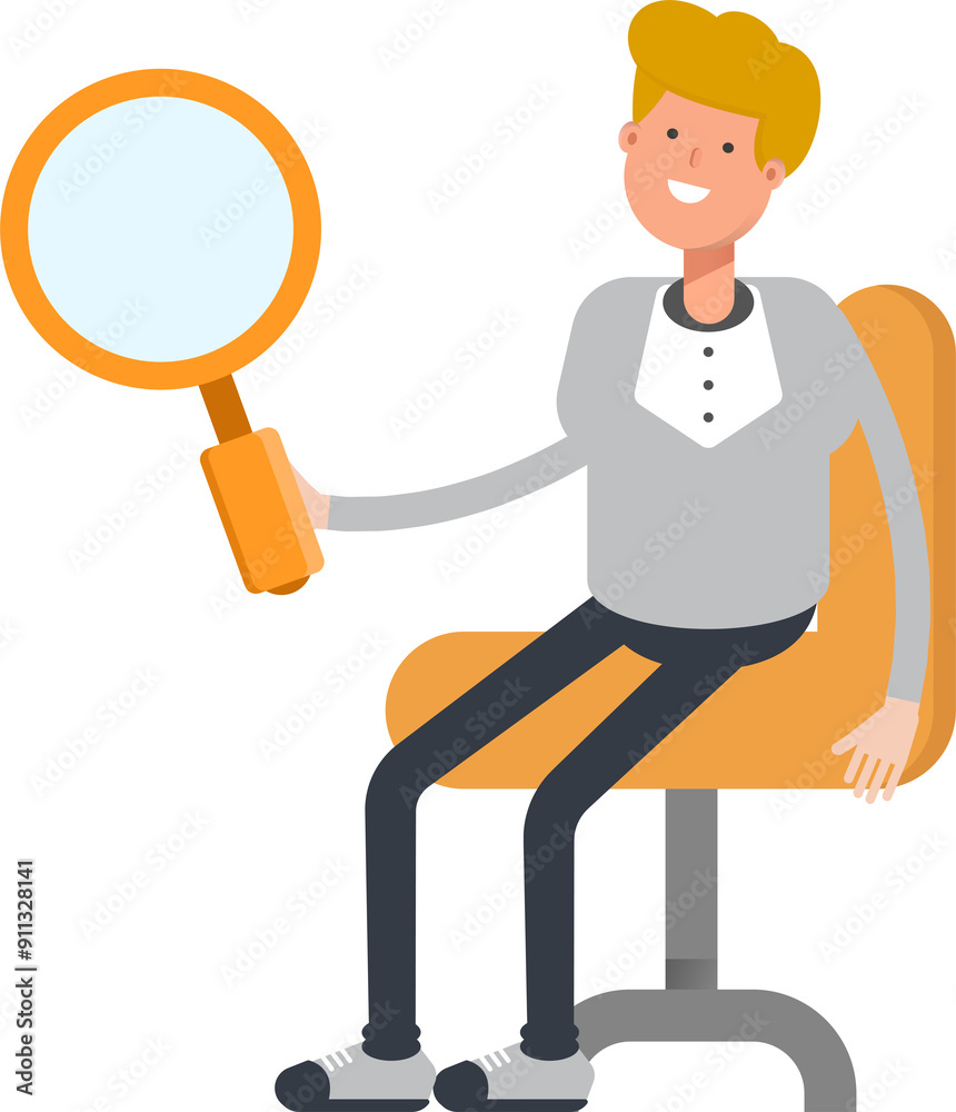Male Character Sitting and Holding Magnifier
Male Character Sitting and Holding Magnifier
