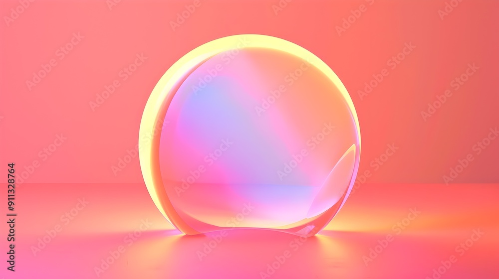 Fototapeta premium Glowing Pink and Purple Transparent Spherical Glass Object on Minimal Background