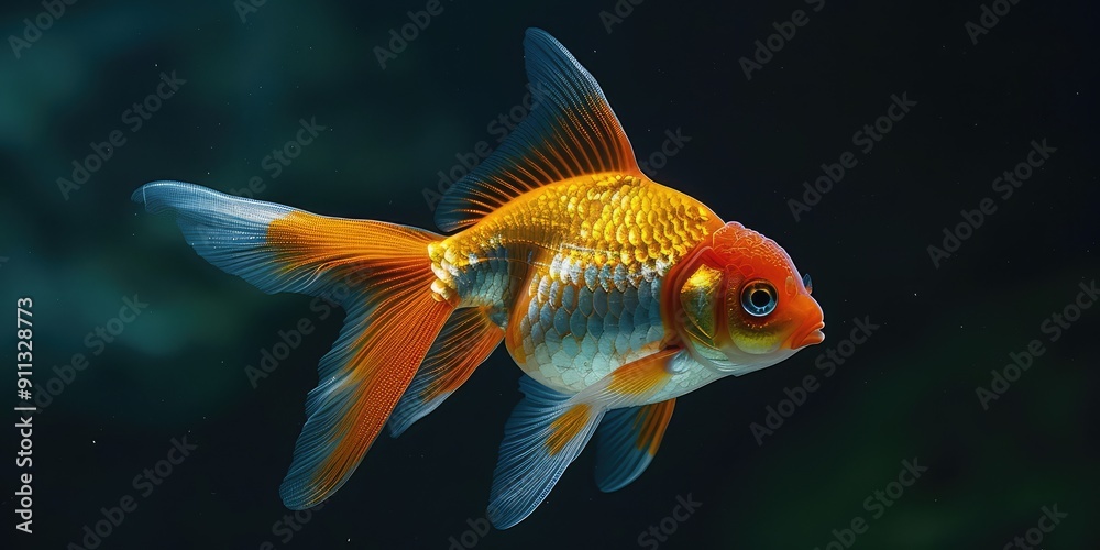 Goldfish isolated on dark black background. Ai generation Goldfish isolated on dark black background. Ai generation