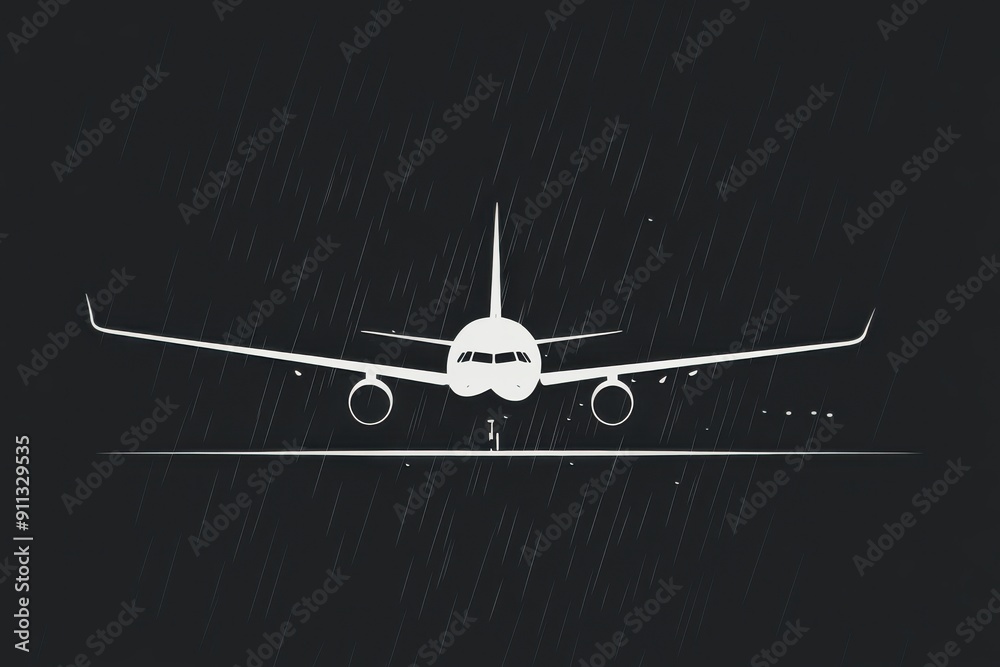 Minimalistic aircraft illustration showcasing the front view against a dark background, perfect for travel and aviation themes. Minimalistic aircraft illustration showcasing the front view against a dark background, perfect for travel and aviation themes.