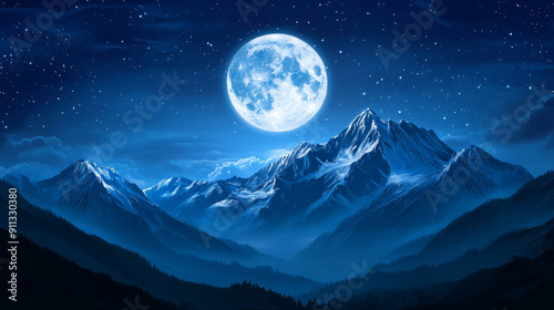 The moon is behind the mountain under the moonlight photo