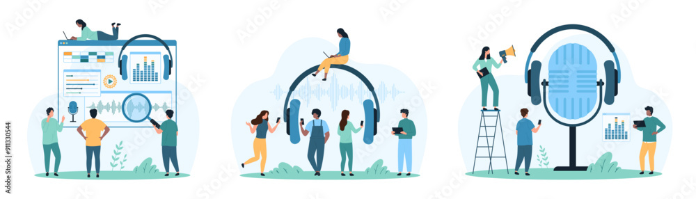 Recording and listening, editing, mixing sound in software, mobile app ...