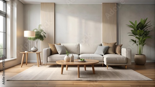 Serene Minimalism  A Modern Living Room Embracing Tranquility  generative AI