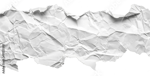 White piece of torn crumpled paper isolated on transparent background