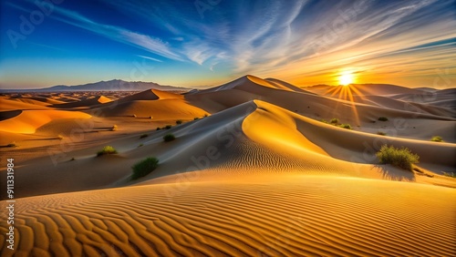 Fototapeta Naklejka Na Ścianę i Meble -  Golden Hour Dunes: A Serene Landscape of Shifting Sands  Generative AI